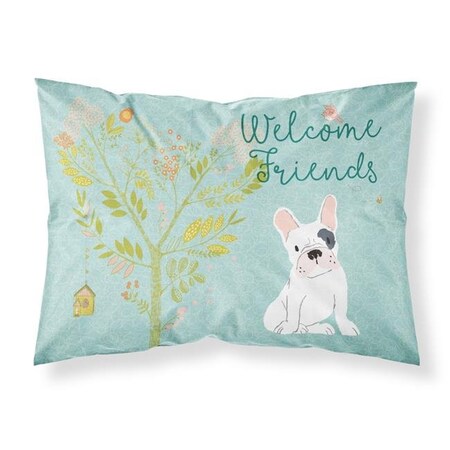 Carolines Treasures BB7634PILLOWCASE Welcome Friends Piebald French Bulldog Fabric Standard Pillowcase